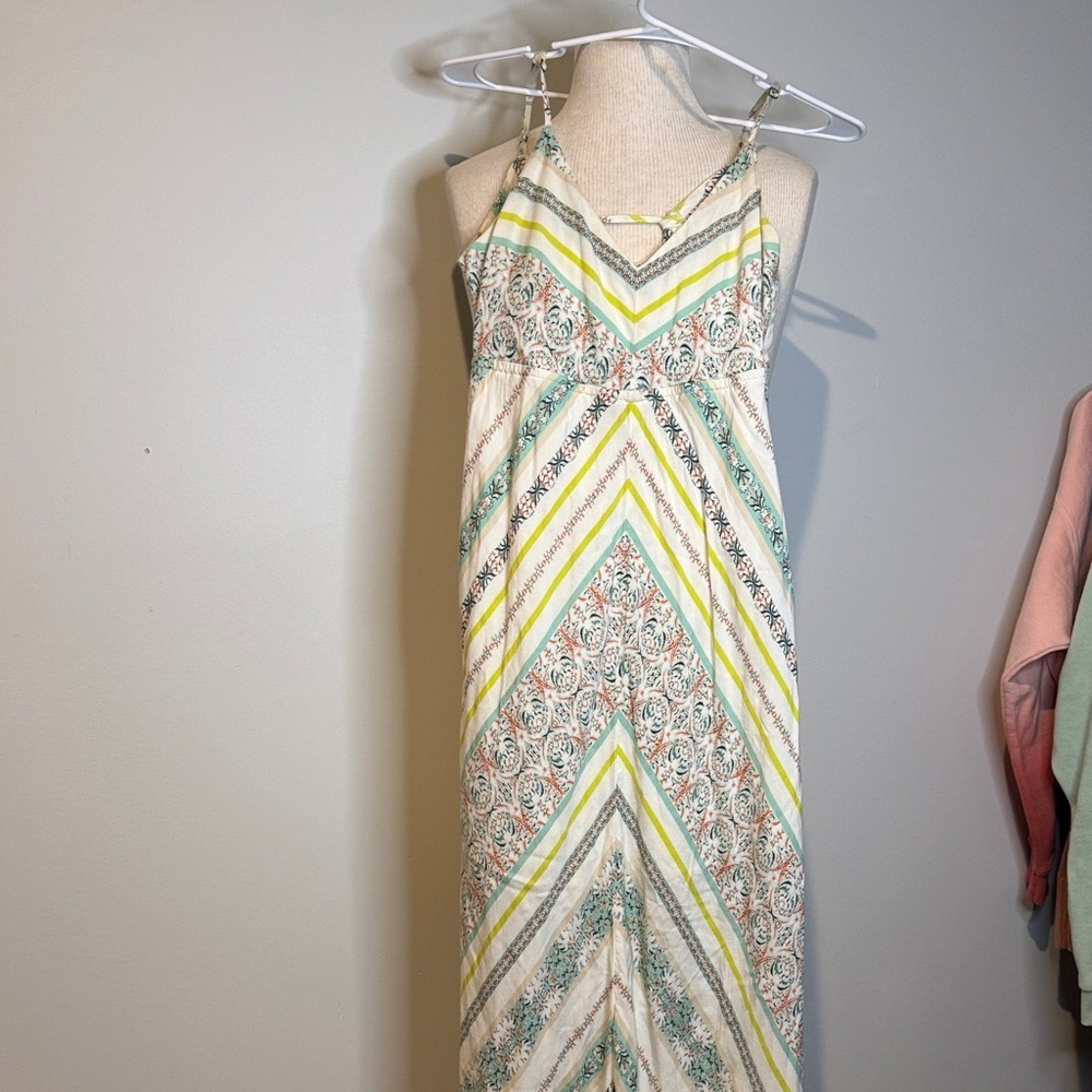 O'Neill Chevron Maxi Dress in Cream and Green